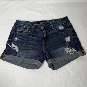 Aeropostale Women's Size 4 Midi Stretch Denim Jean Shorts Distressed Rolled Cuff